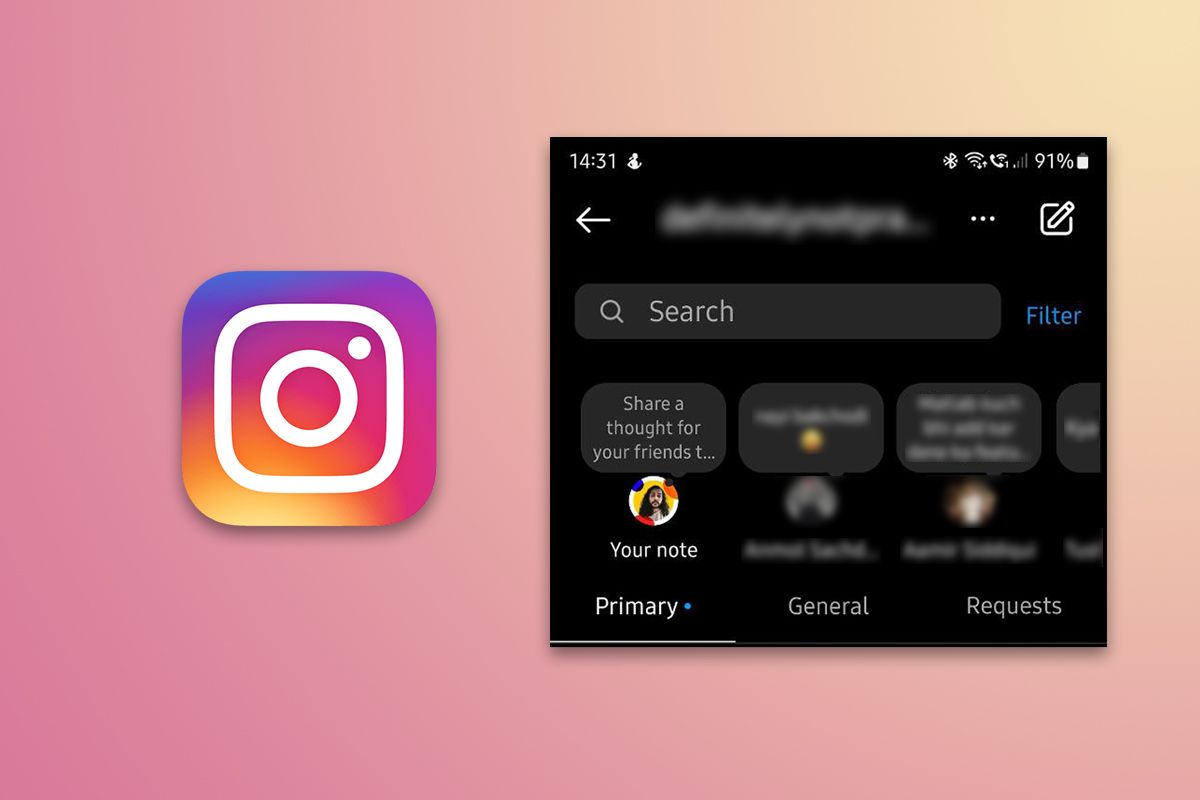 Instagram new notes feature screenshot next to instagram logo on gradient background.