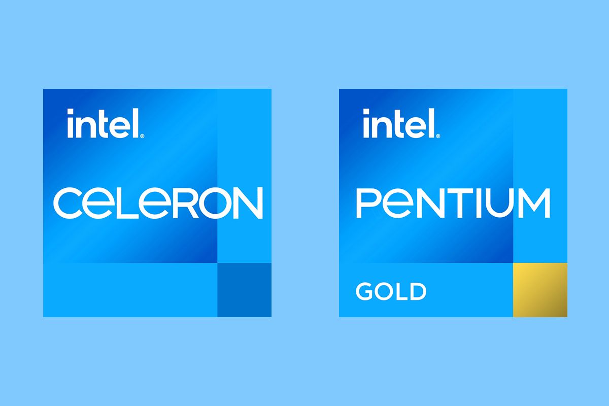 Intel Pentum and Celeron renders on blue background