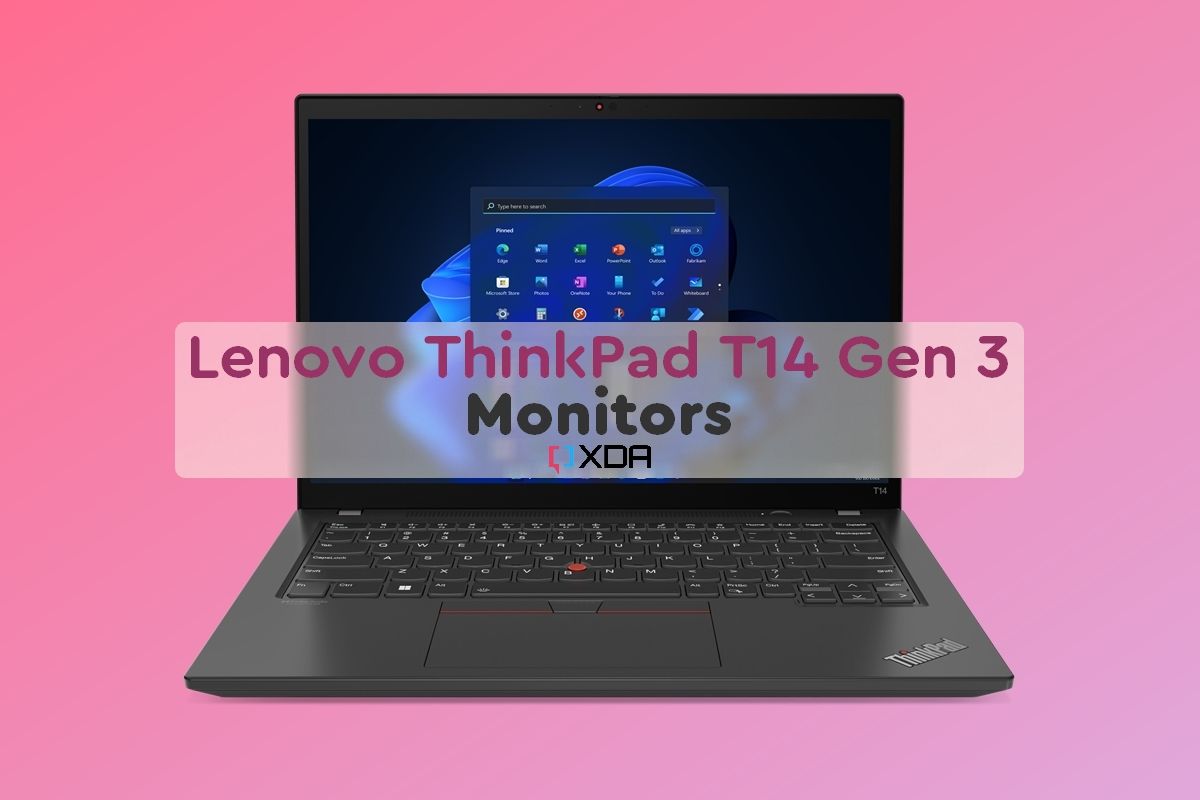Front view of the Lenovo ThinkPad T14 Gen 3 with text reading 