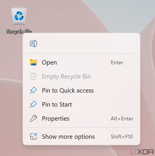 Modern context menu for Recycle Bin in the Windows 11 2022 Update