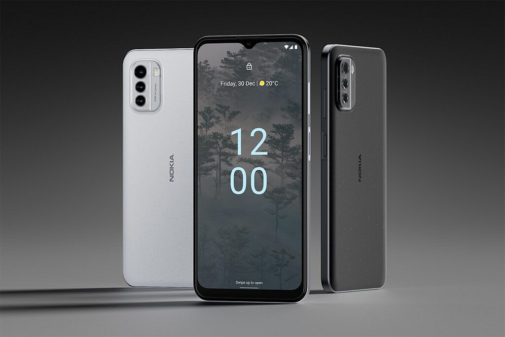 Nokia G60 on gray background.