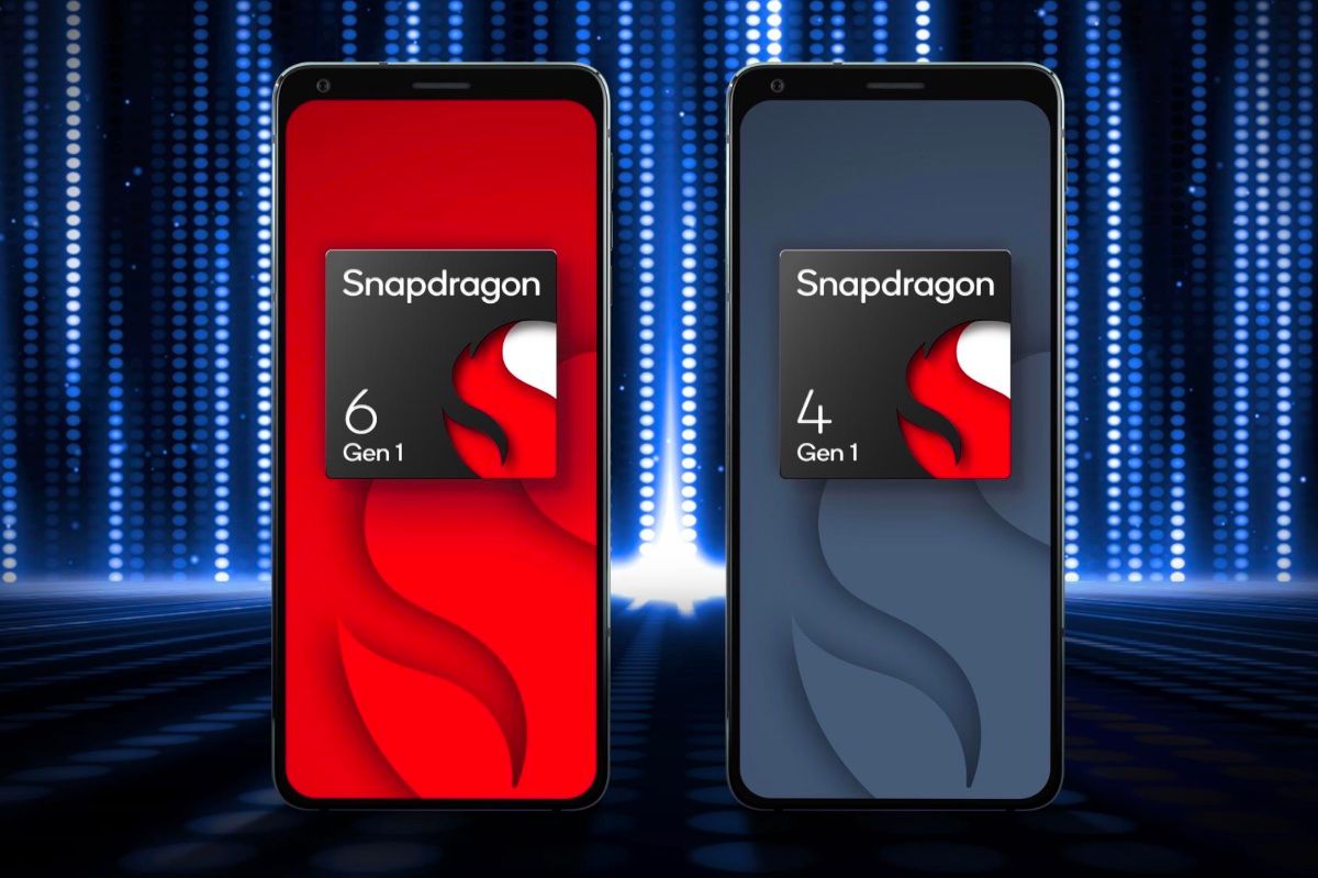 Smartphone mockups featuring Snapdragon 6 Gen 1 and Snapdragon 4 Gen 1 branding.