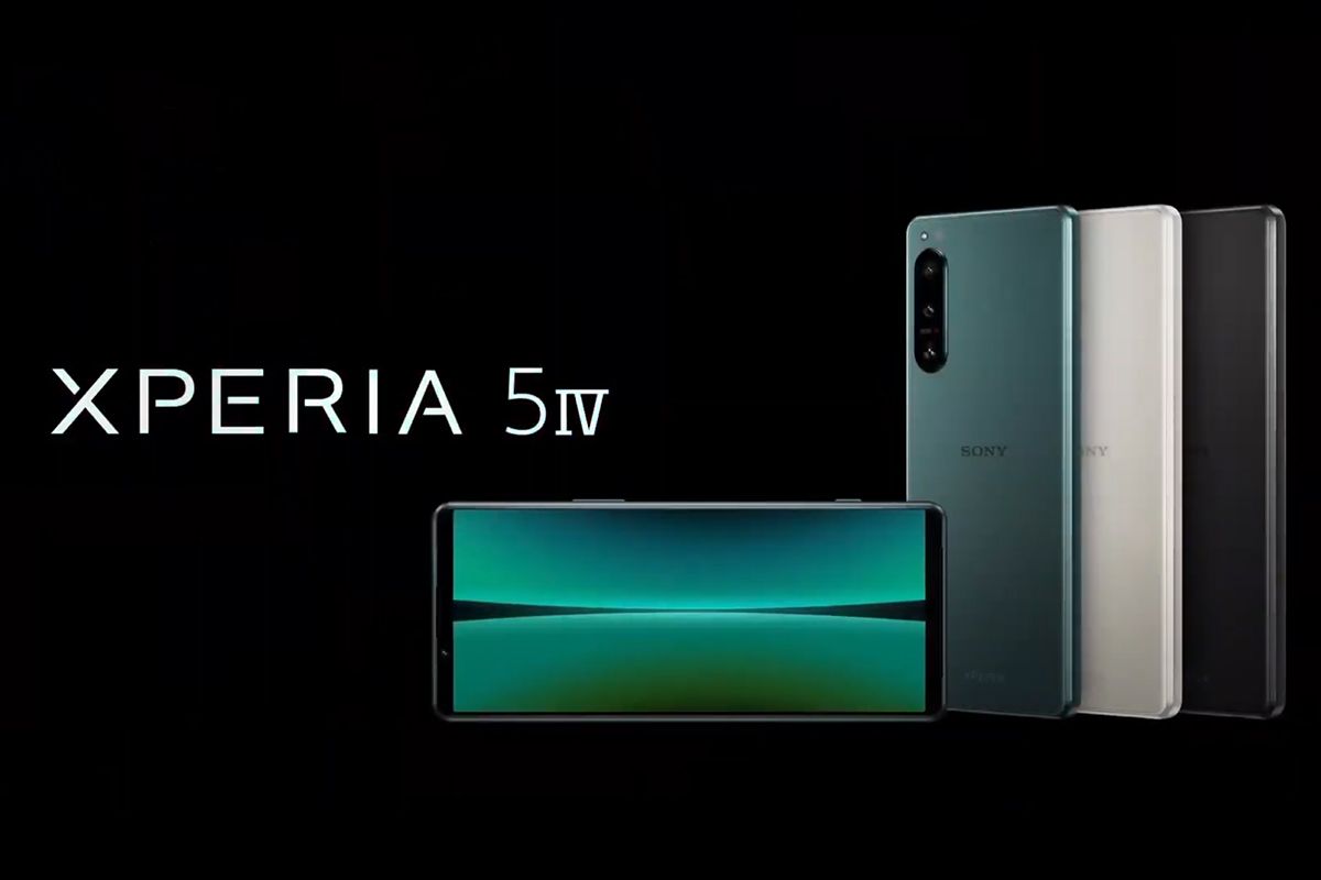 Sony Xperia 5 IV in all colors on black background.