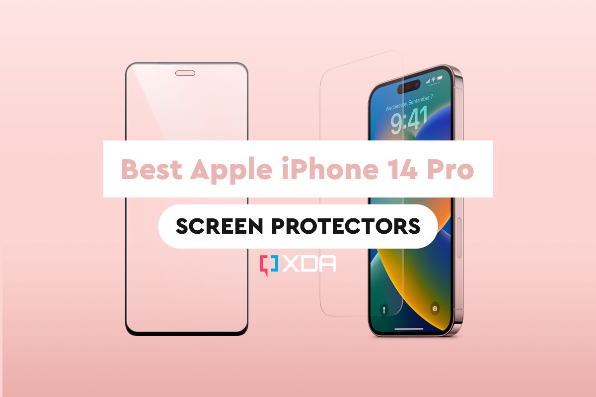 Graphic showing iPhone 14 Pro and a screen protector besides it