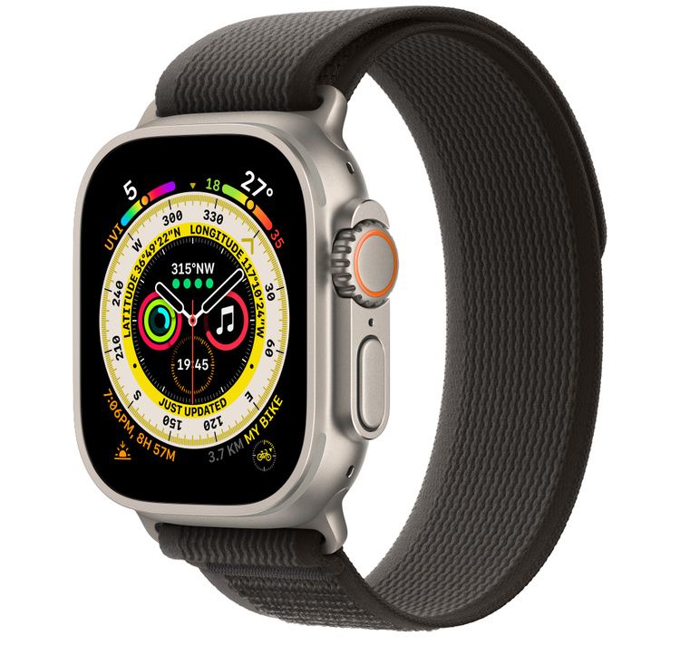 The Apple Watch Ultra with Trail Loop comes in Blue/Grey, Black/Grey, and Yellow/Beige colorways