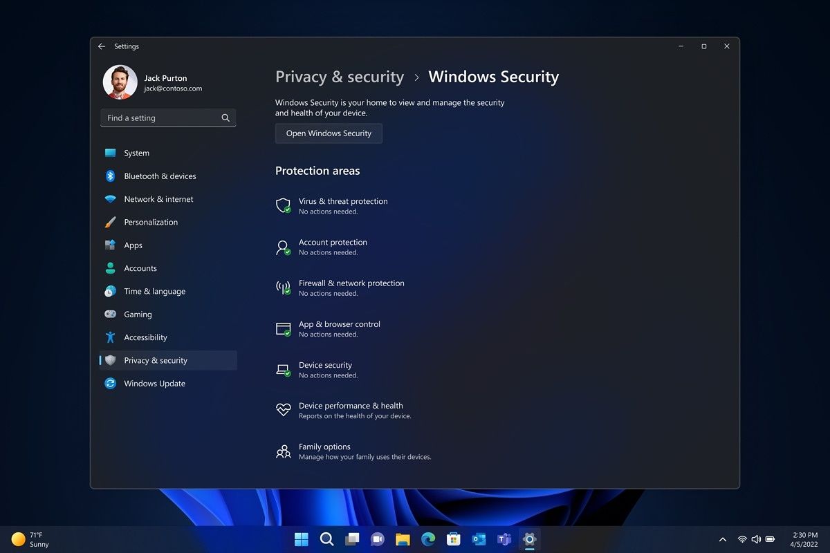 Screenshot of security settings in Windows 11 version 22H2