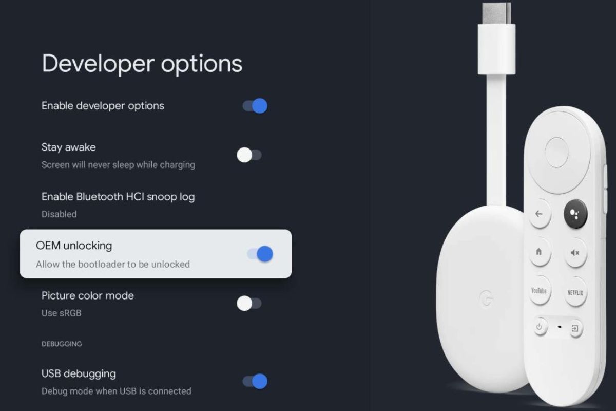 Google's new Chromecast with Google TV a factory option to unlock the bootloader