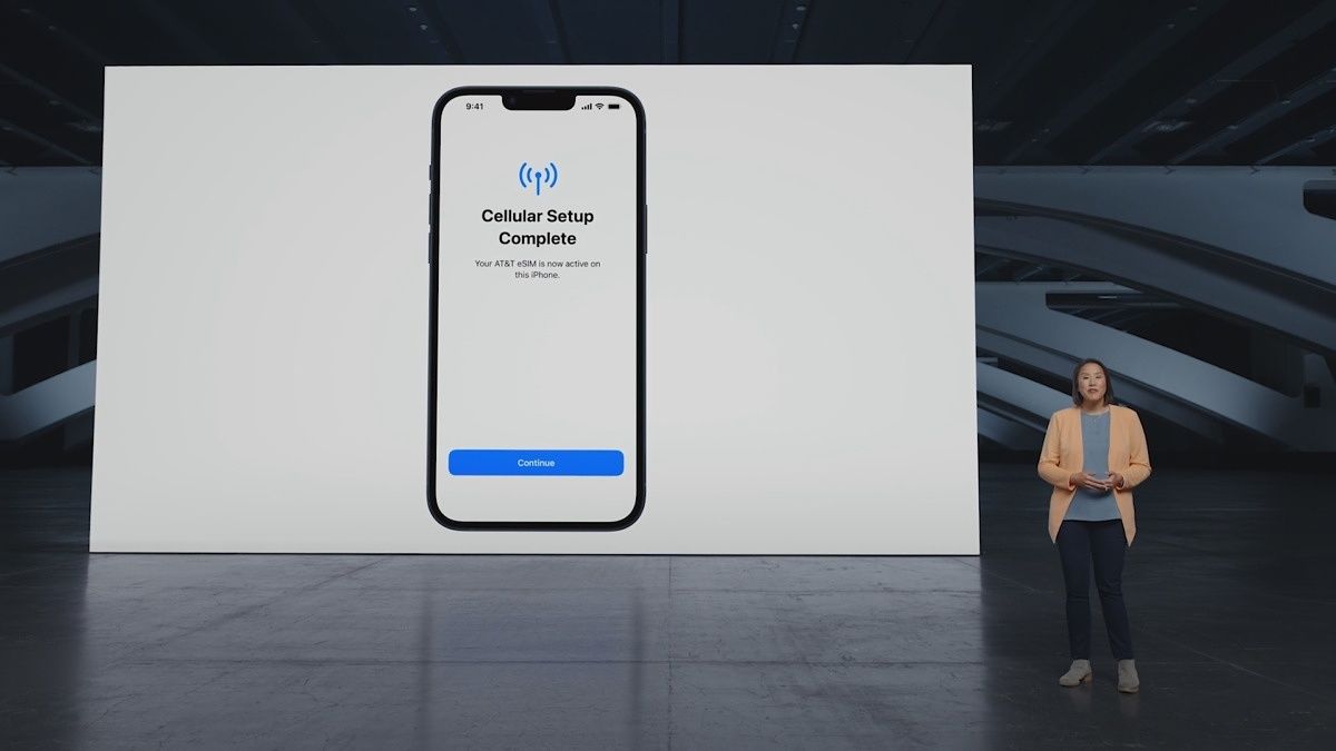 iPhone 14 showing the setup process for an eSIM