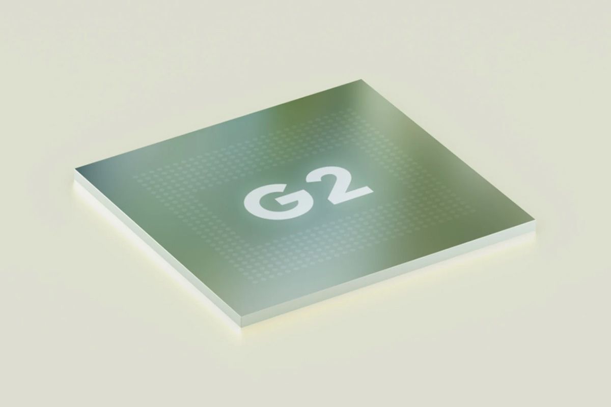 Google Tensor G2-Grafik auf hellgrünem Hintergrund.