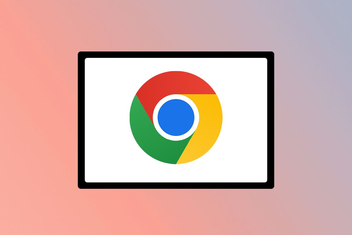 Google chrome logo on tablet graphic on gradient background.