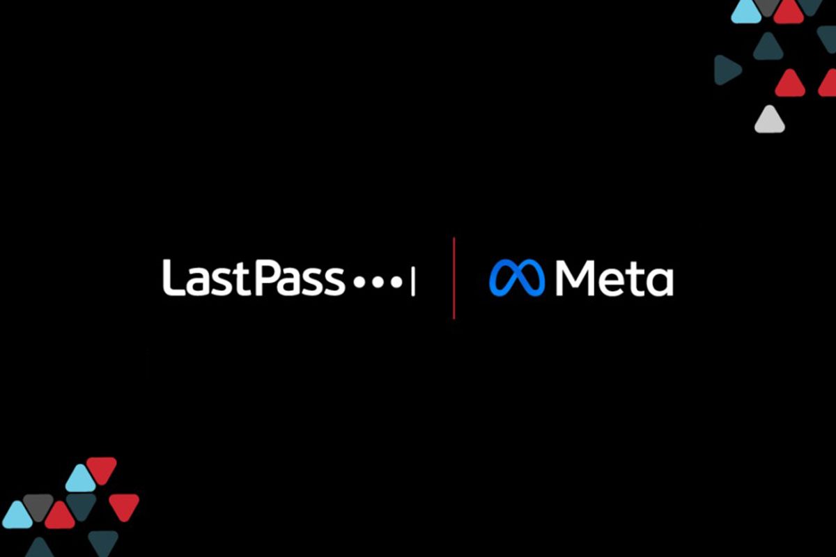 LastPass and Meta logos on black background.