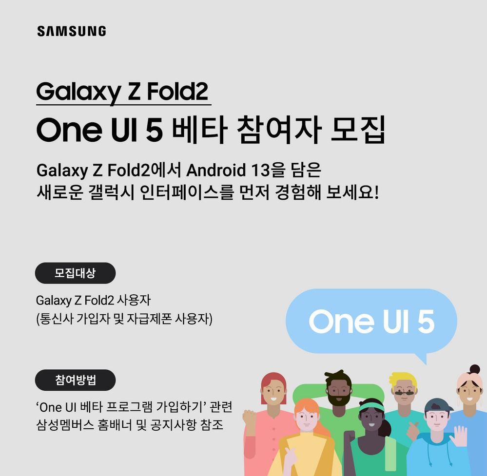Samsung Galaxy Z Fold 2 One UI 5 beta announcement poster.