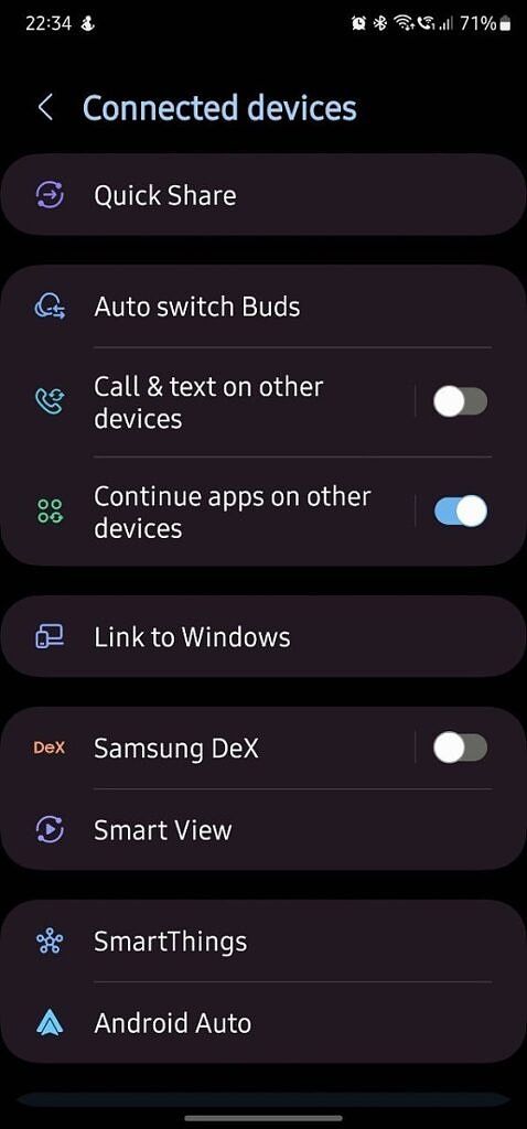 Screenshot of new Connected Devices menu in One UI 5.