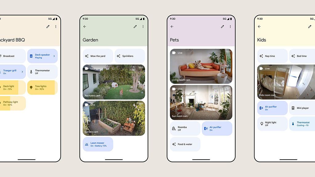 Screenshots showing Google Home's upcoming Custom Spaces.