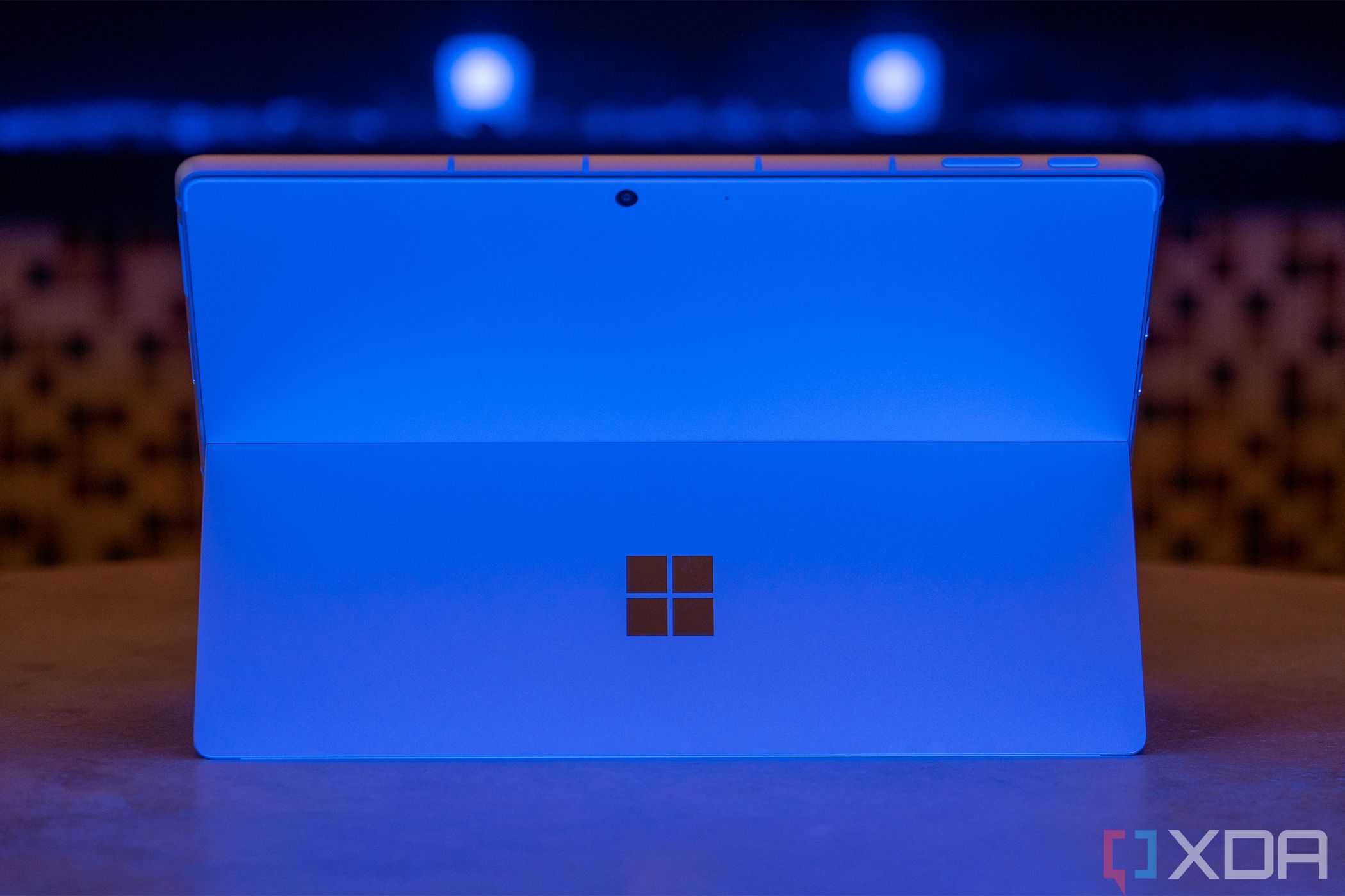Rear view of Surface Pro 9 with blue lighting