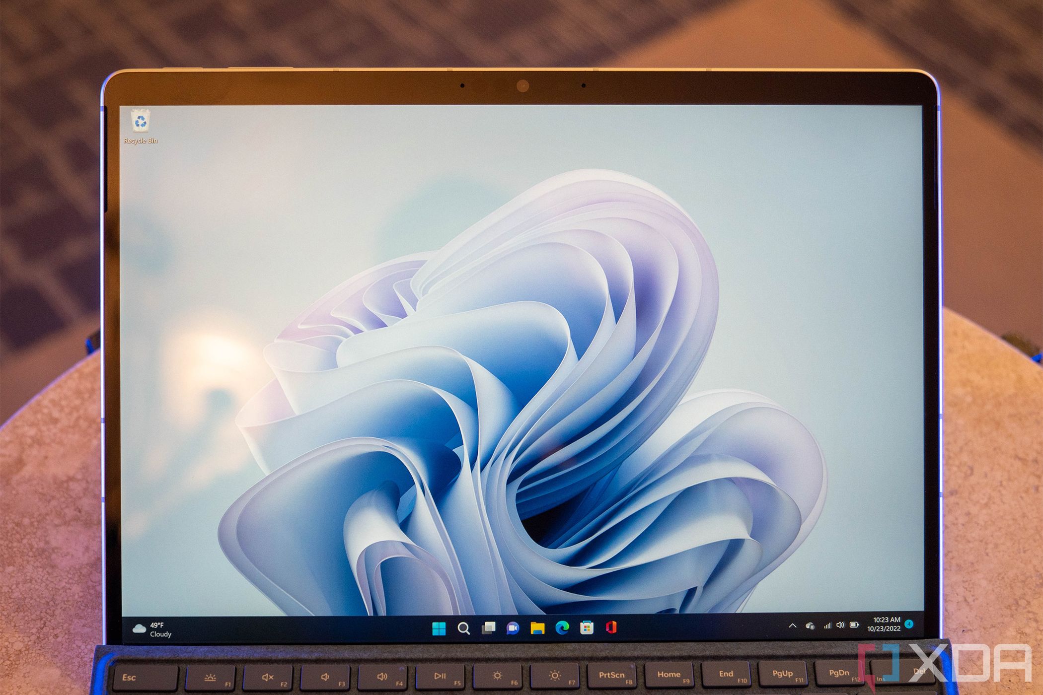 Close up of Surface Pro 9 display with Bloom wallpaper