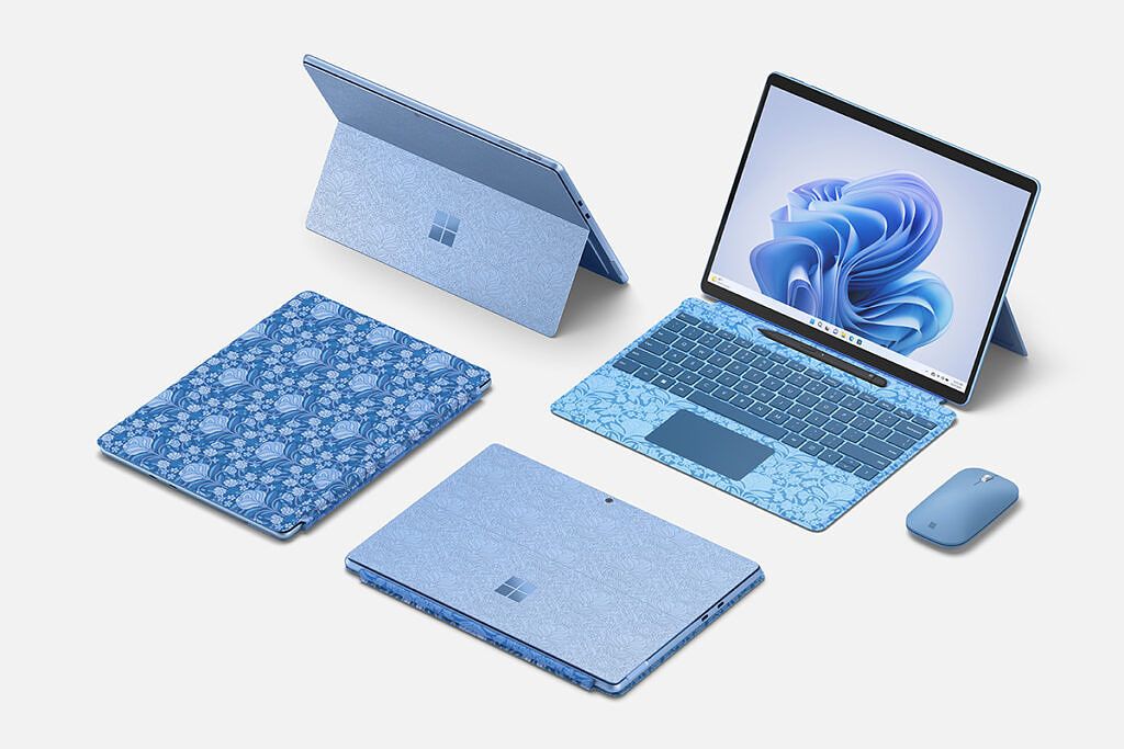 Surface Pro 9 special edition seen at an angle from various sides