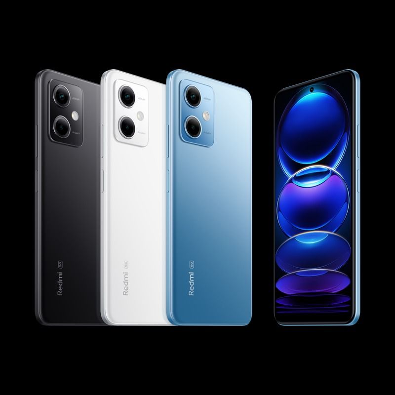 Xiaomi Redmi Note 12 in all colors on black background.