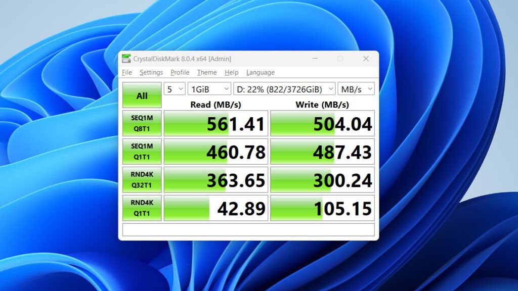 Crucial MX500 speeds in CrystalDiskMark