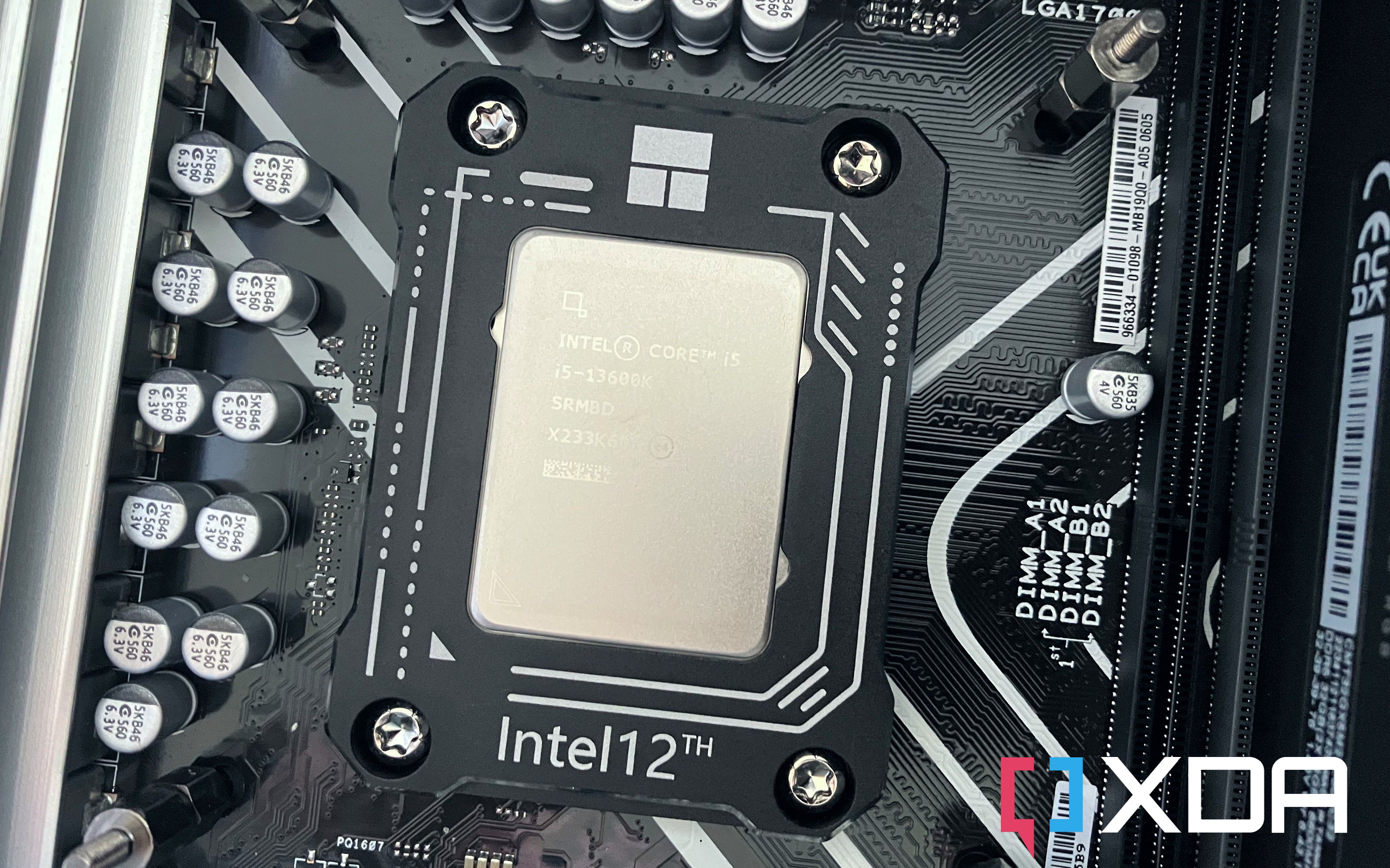 An Intel Core i5-13600k on a motherboard
