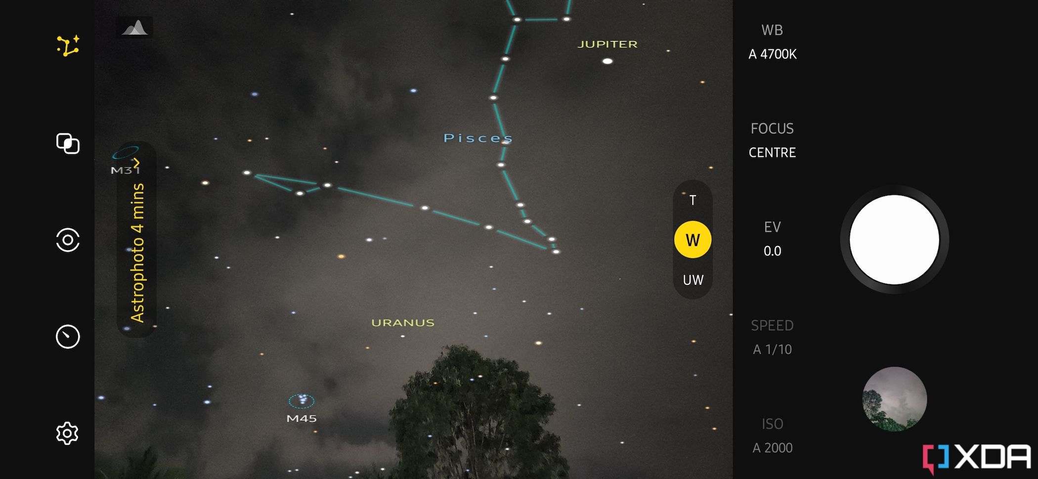 A screenshot captured on the Galaxy S22 showing the sky guide feature within the astrophot mode.