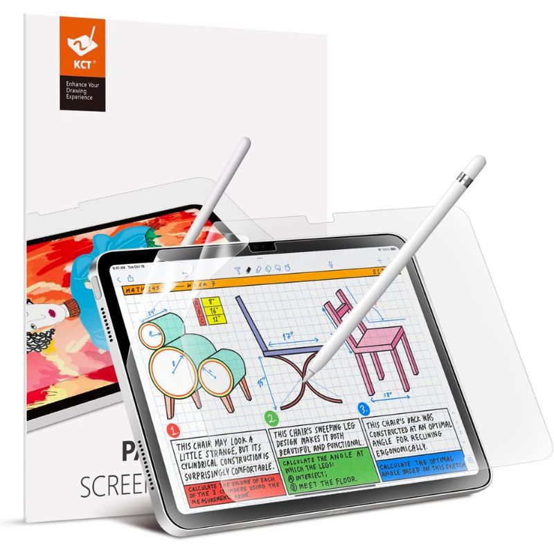 An image showing an Apple Pencil doodling over an iPad 10 with the KCT paperfeel screen protector.
