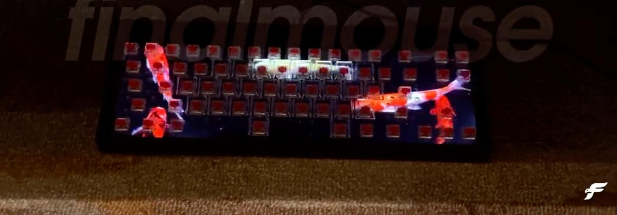 Finalmouse keyboard with a display showing off fully moving graphics 