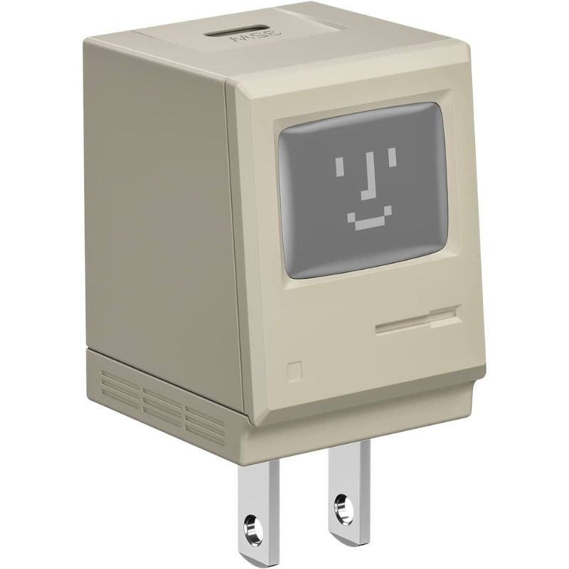 A render of the Chargeek Retro 35W GaN charger that looks like an Apple Macintosh computer.