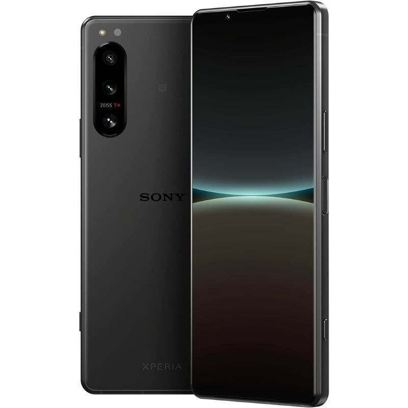 A render showing the front and back of the Sony Xperia 5 IV in black color.