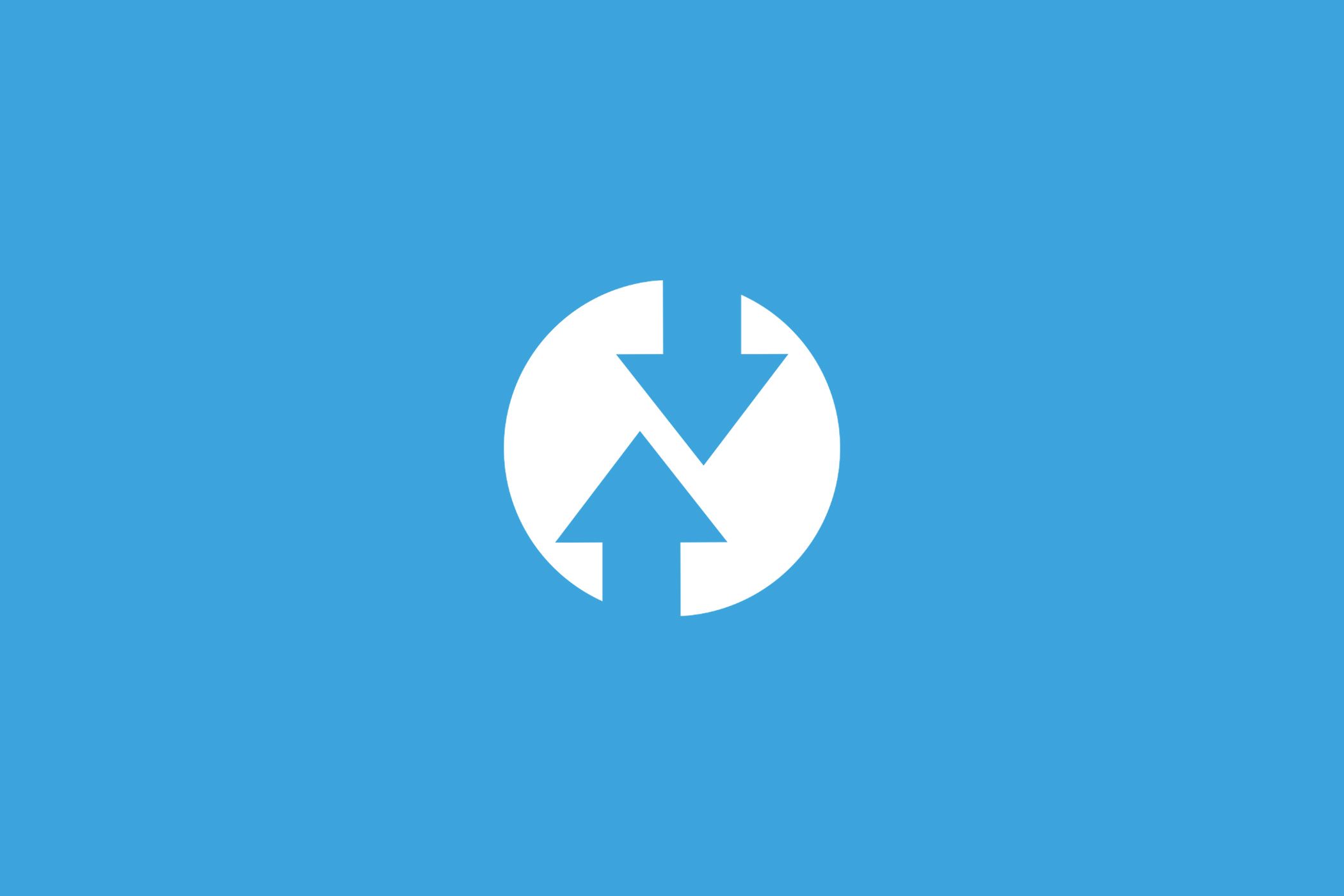 TWRP logo on blue background.