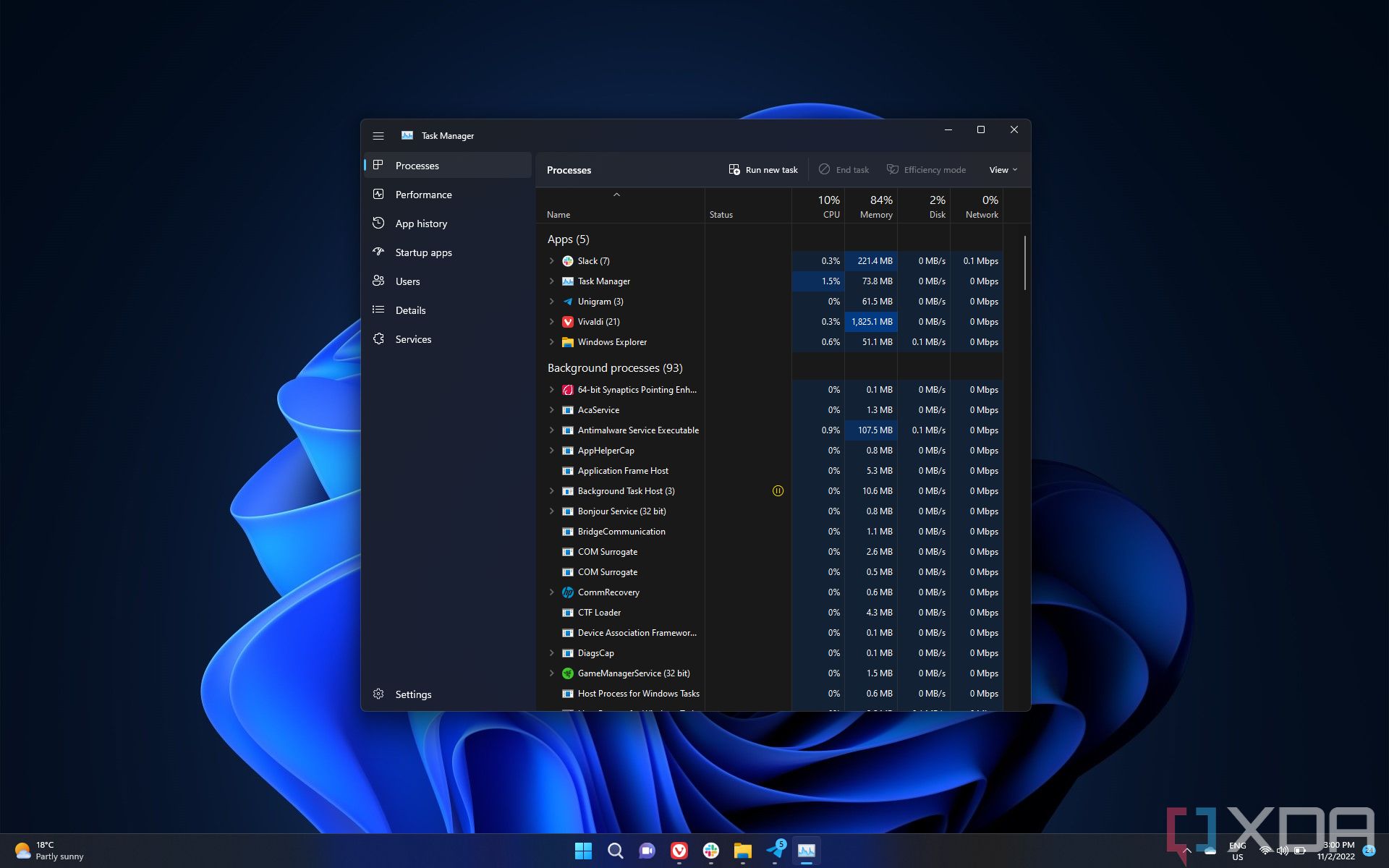 Screenshot of the Task Manager in Windows 11 version 22H2