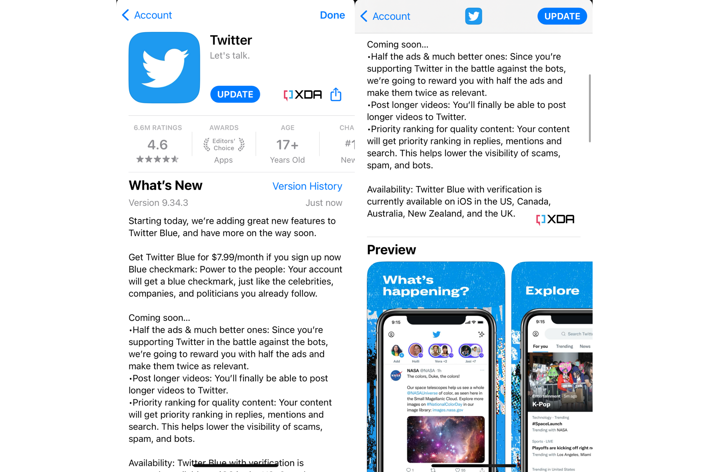Twitter update with new $8 Blue update 