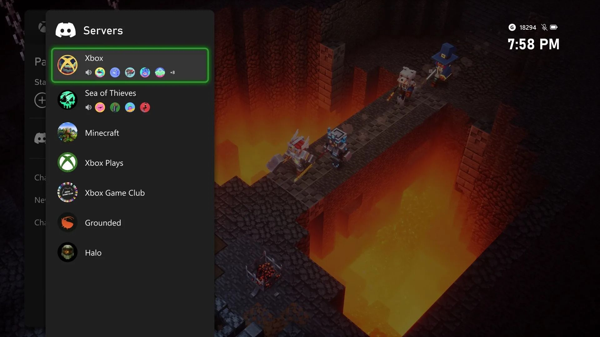Screenshot showing Discord voice channels support in Xbox.