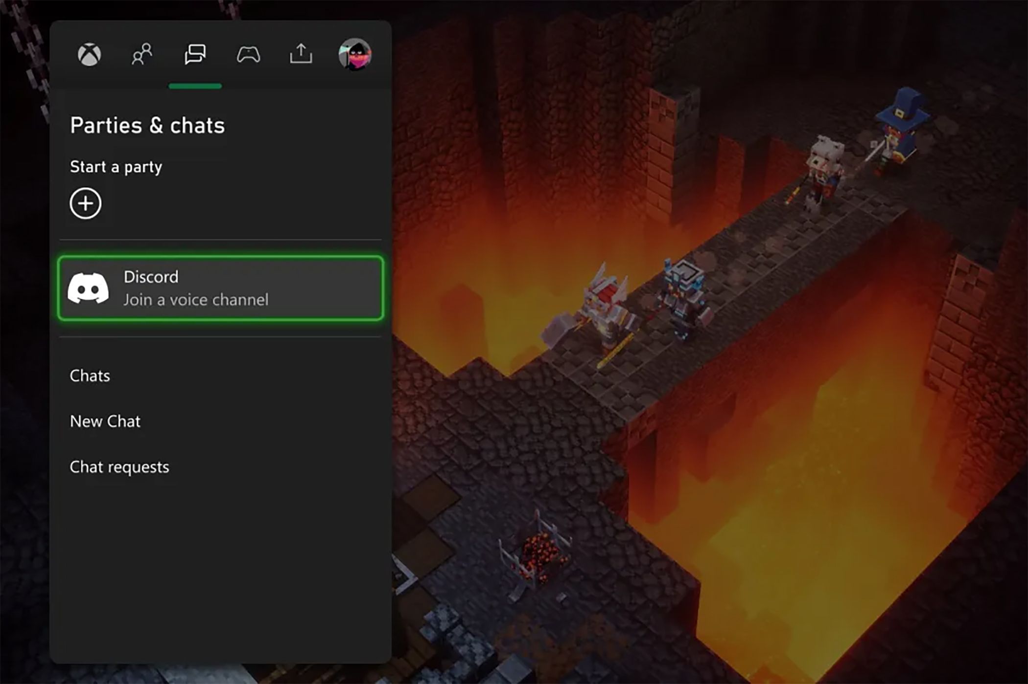 Screenshot of the Xbox menu with the option to join Discord audio channels highlighted.