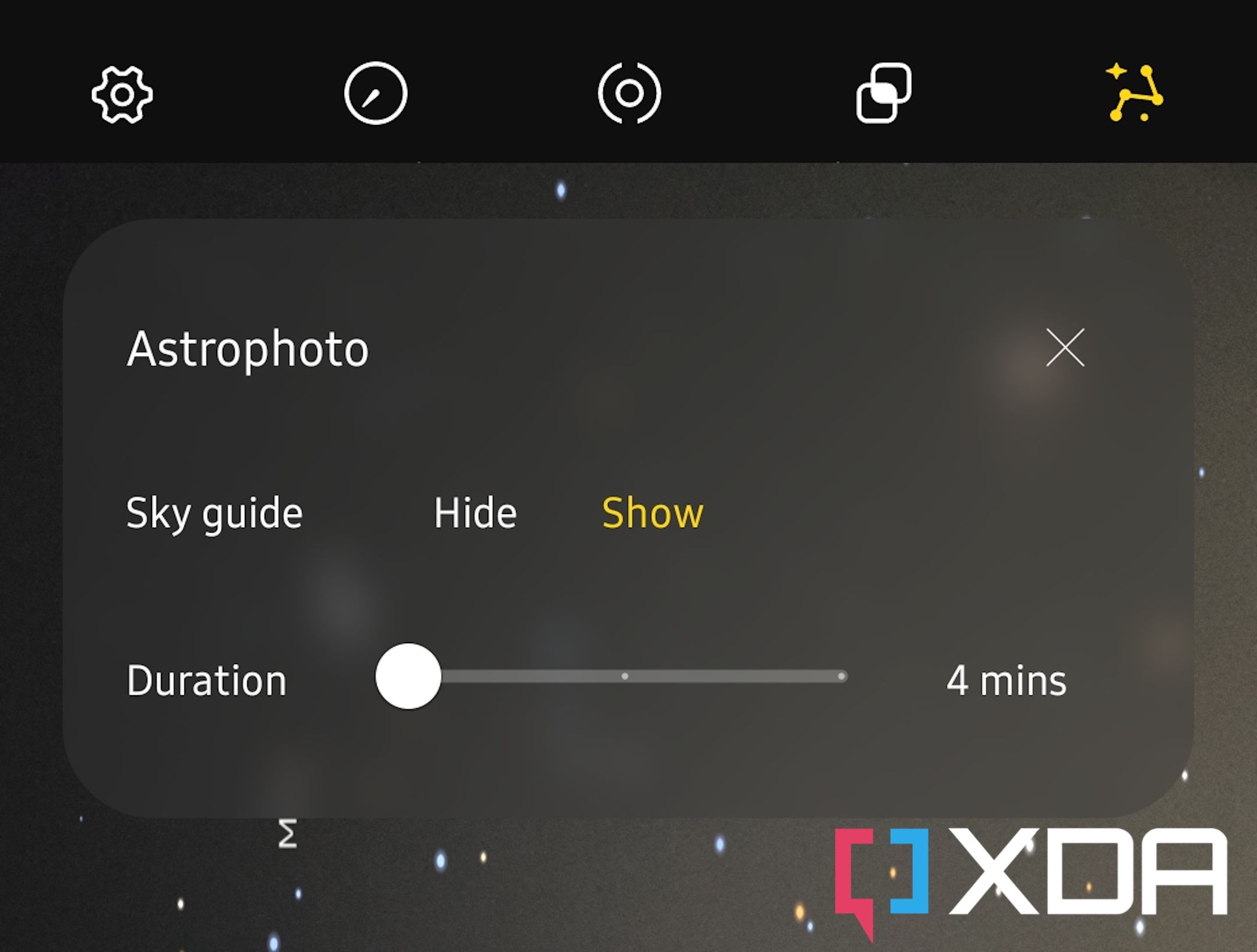astrophoto mode interface on the Galaxy S22
