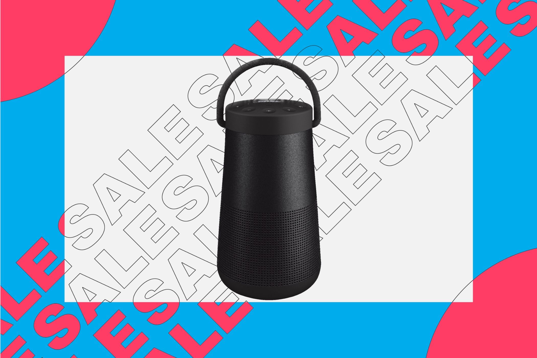 A render of the Bose SoundLink Revolve 2 Series 2 speaker with sale illustration in the background.