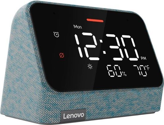 Lenovo Smart Clock Essential with Alexa on a white background.
