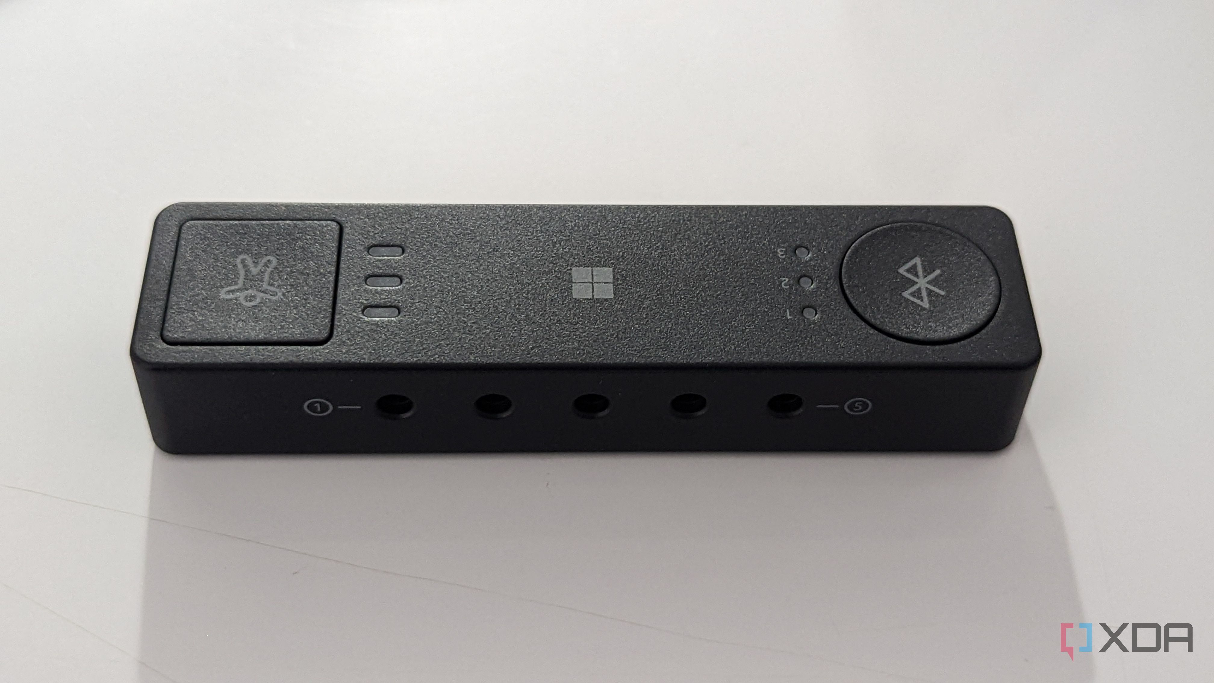The rear of the Microsoft Adaptive Hub showing the 3.5mm ports