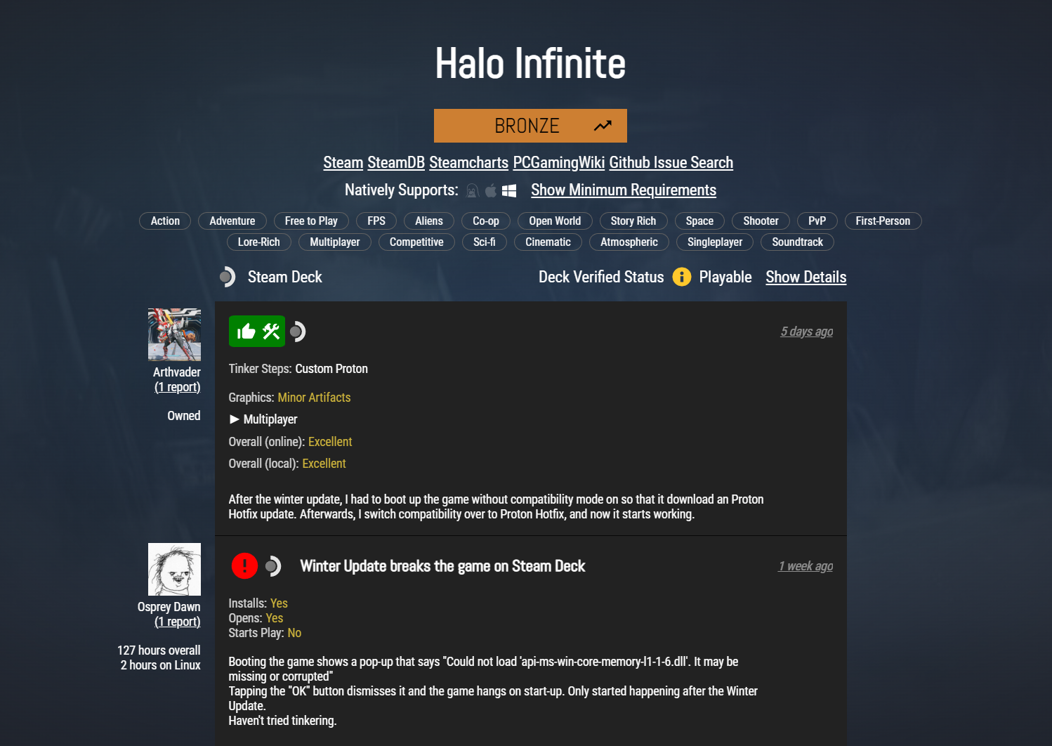 Halo Infinite на ProtonDB