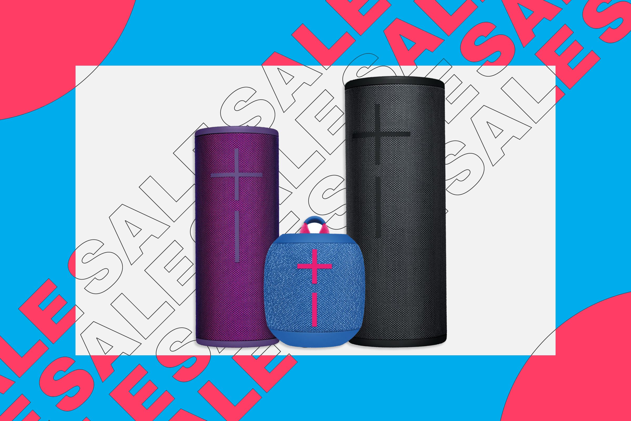 Ultimate Ears portable speaker with sale illustration in the background.