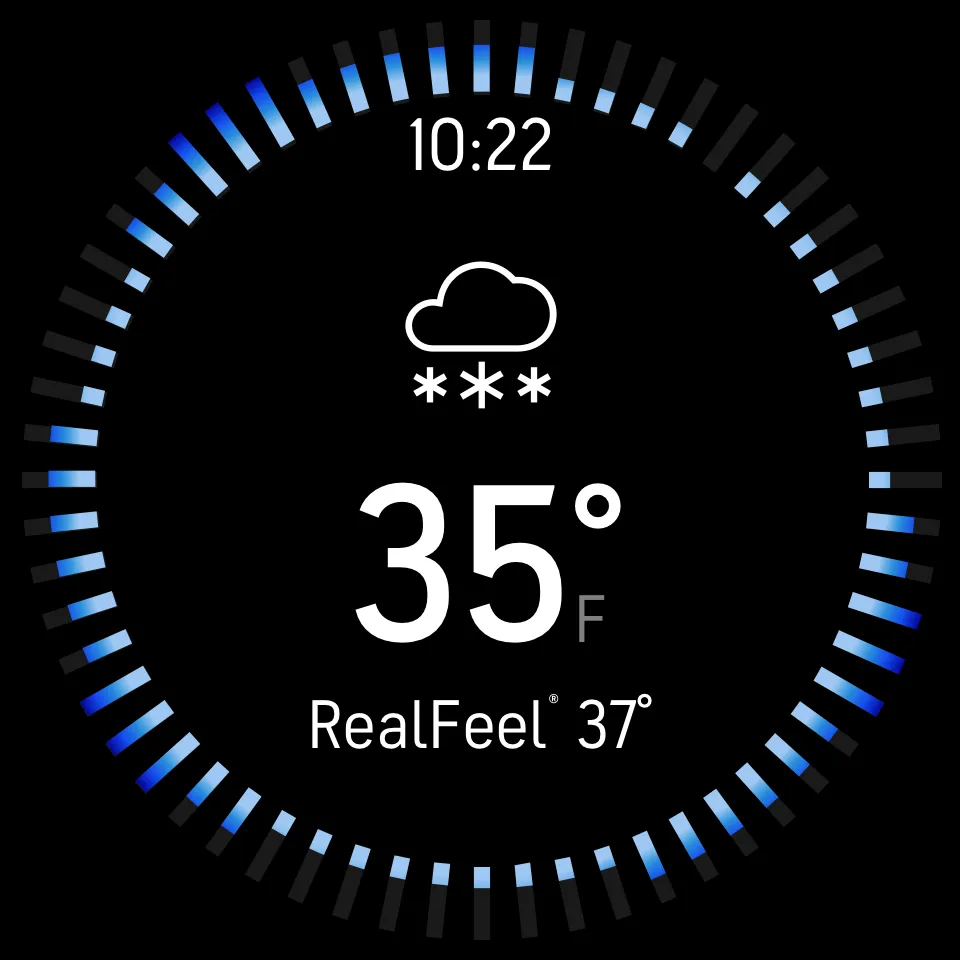 A screen of the AccuWeather Wear OS app.