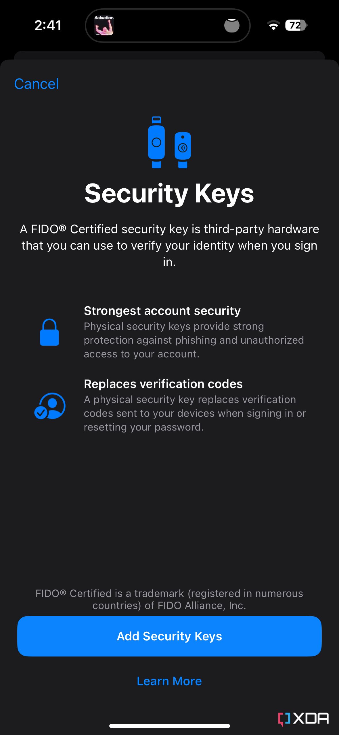 Apple ID Security Keys on iOS 16.3 beta 1