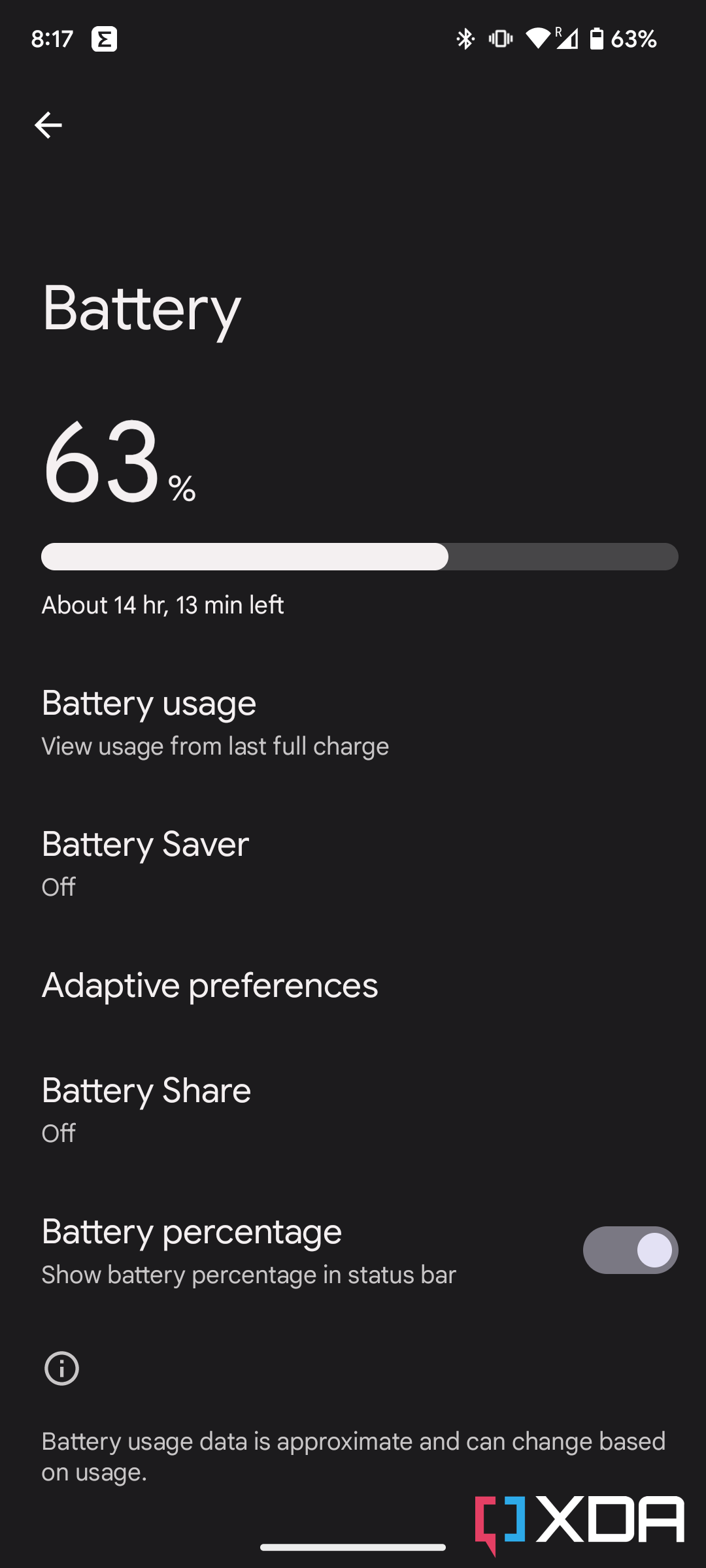 A screenshot showing the battery stats page on Pixel 7.