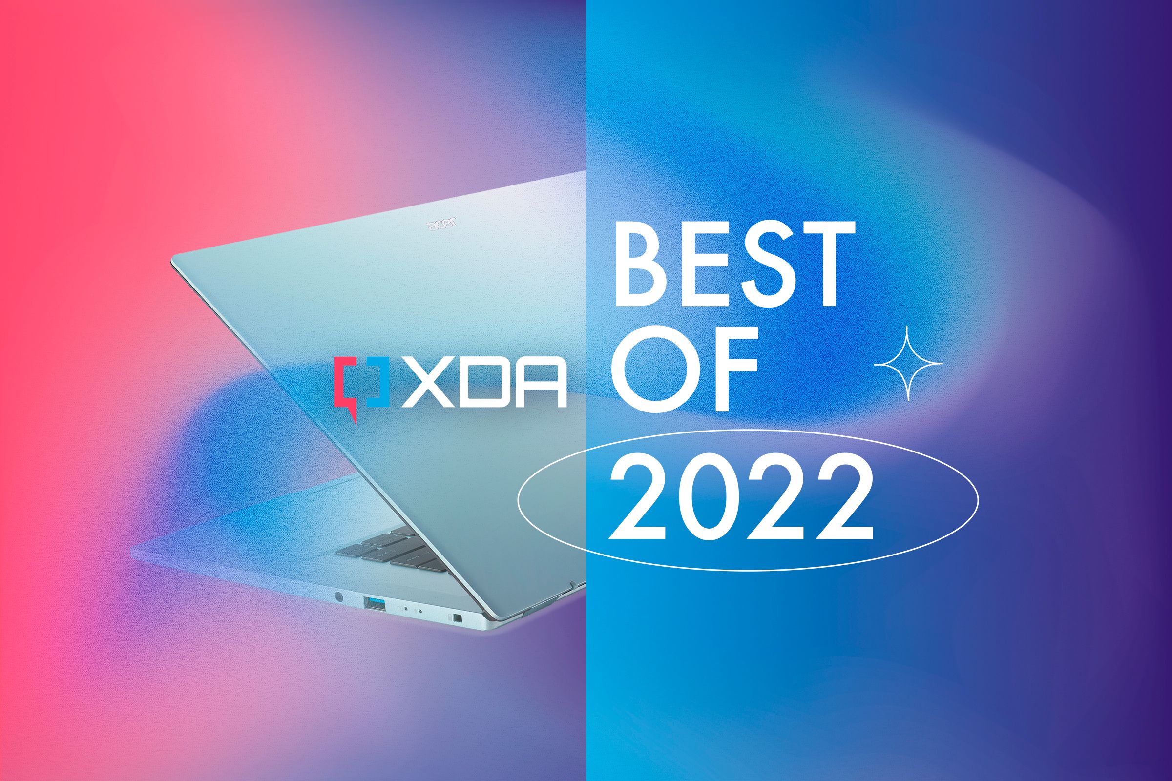 A graphic showing a laptop seen at an angle with the XDA logo overlaid on top of it next to text reading 