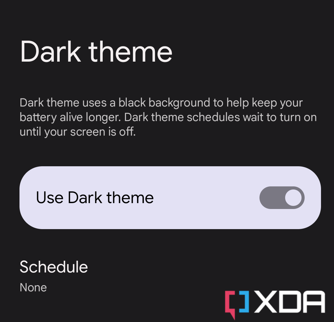 A screenshot showing the Dark theme page on the pixel 7.