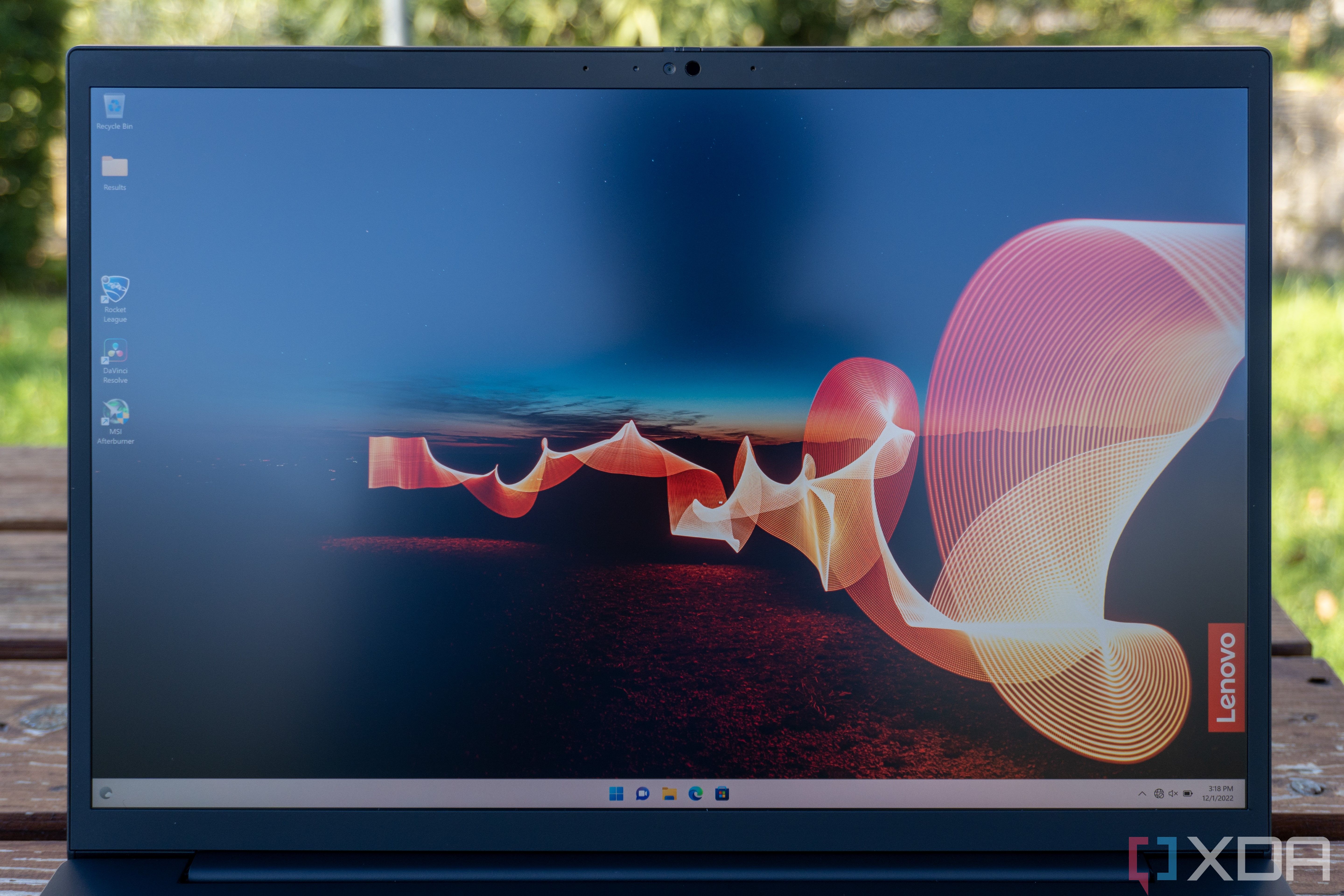 Close-up view of the display on the Lenovo ThinkPad X1 Extreme Gen 5 showing the default desktop background