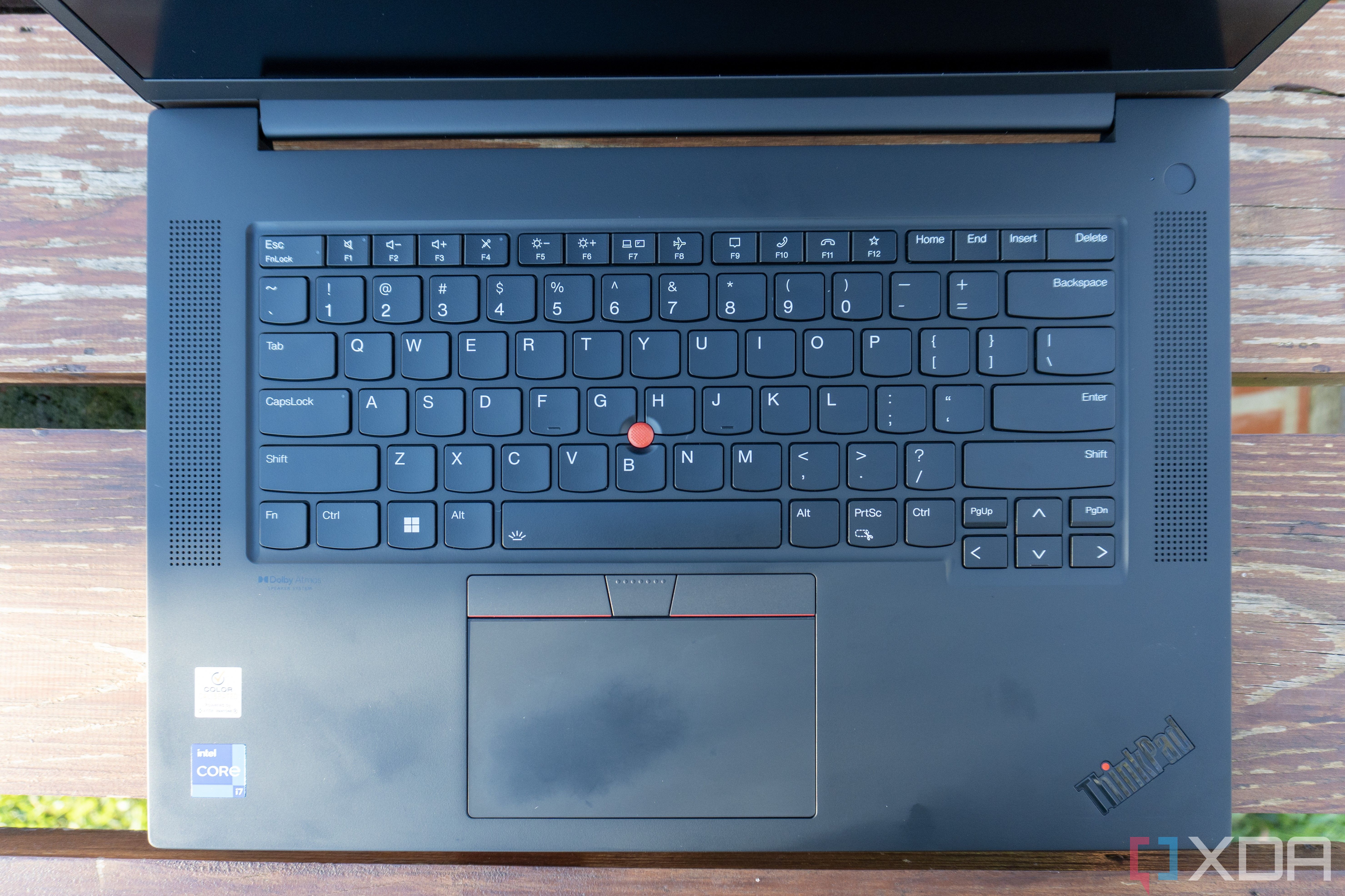 Overhead view of the keyboard and touchpad on the Lenovo ThinkPad X1 Extreme Gen 5 laptop