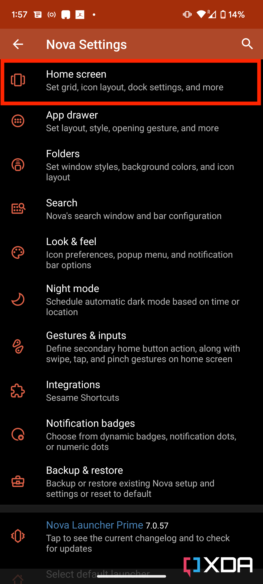 Nova 启动器设置页面