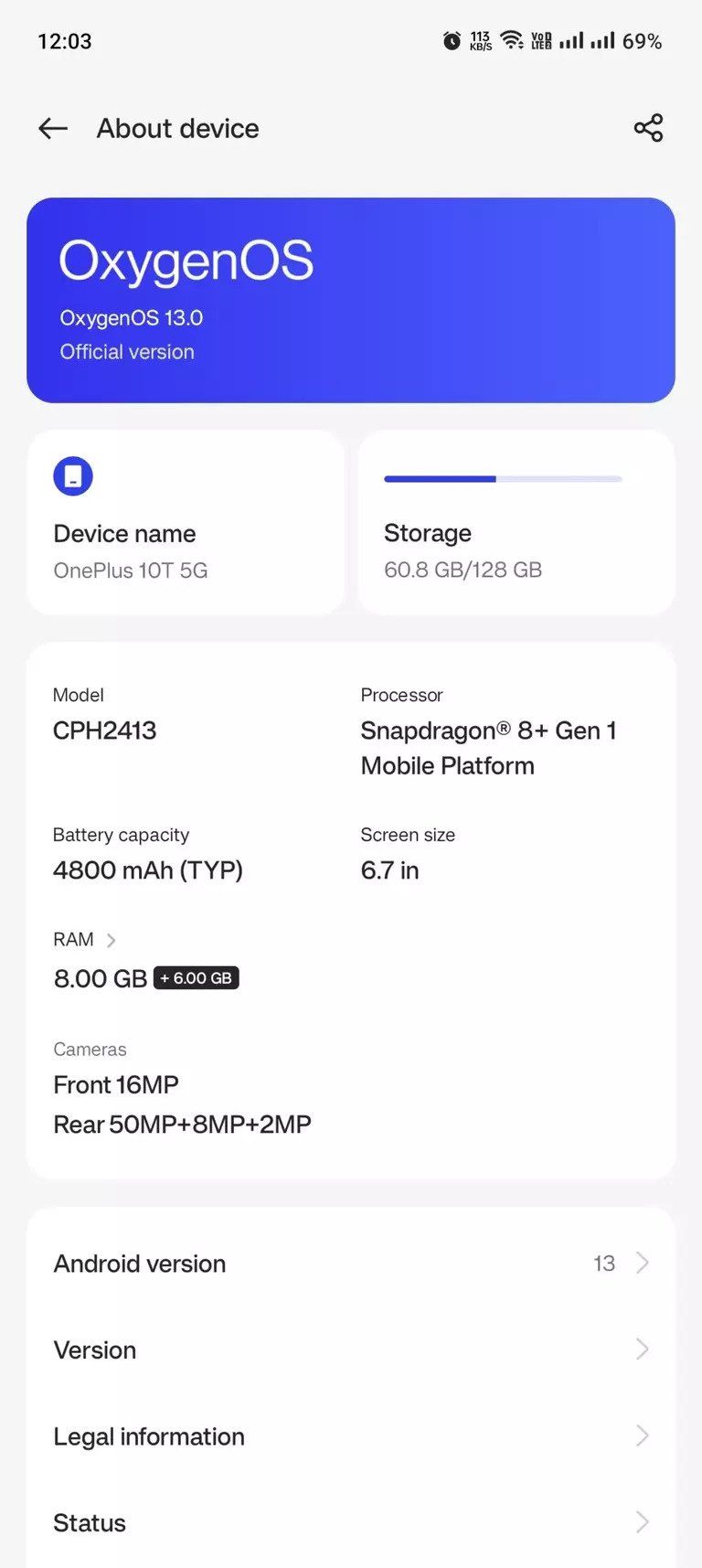 OnePlus 10T OxygenOS 13 details