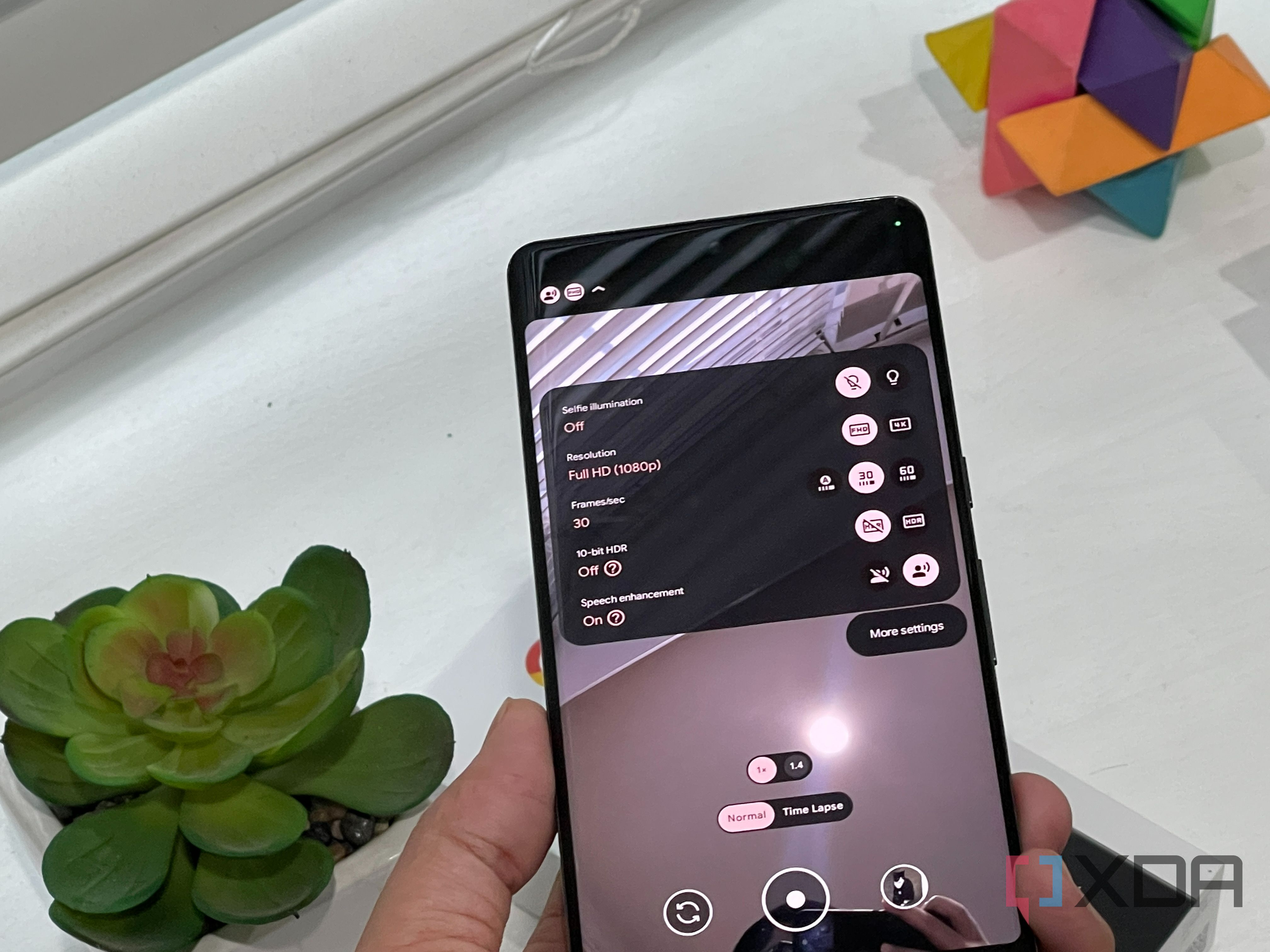 Pixel 7 Pro selfie camera with voice enhancement settings 